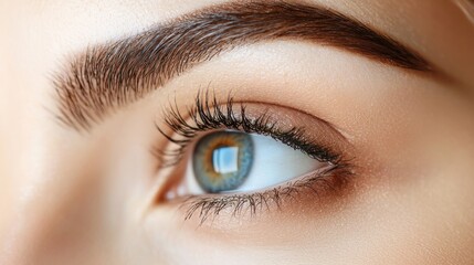 Obraz premium Closeup of Elegant Female Face with Striking Blue Green Eyes and Perfect Makeup