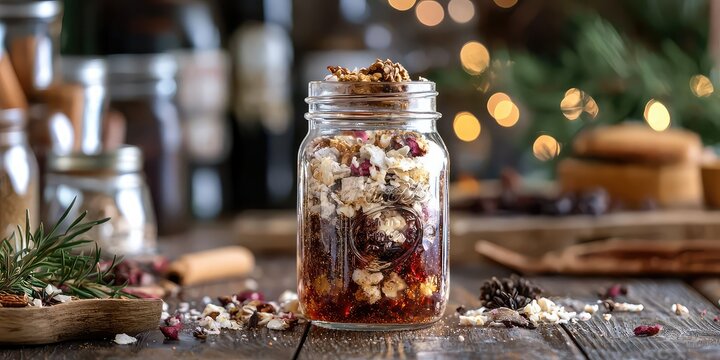 A mason jar filled with a homemade cocktail mix. - Powered by Adobe