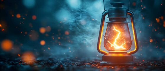 A vintage lantern glowing brightly in a moody atmosphere, symbolizing warmth and nostalgia in dark surroundings.