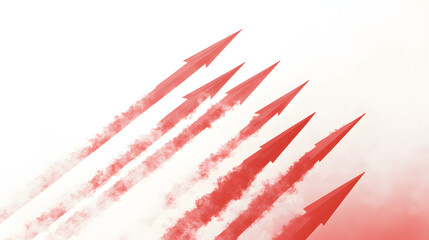 Red Arrows Ascending Through White Clouds