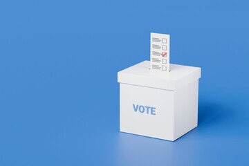 3d Minimal Vote into a ballot box during elections icon. The vote box for election concept. Lucky lottery ticket concept. Choose candidate concept isolated on transparent background. PNG. 3d render.