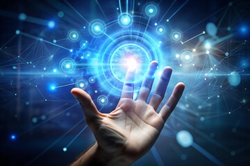 Fototapeta premium Cloud computing technology concept. Businessman hand holding cloud computing icon network. download and information upload on application system. data transfer loading solution, Secure online storage