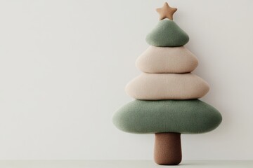 Soft fabric Christmas tree decoration designed with warm colors arranged on a neutral background for a cozy holiday atmosphere