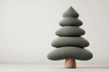 Soft fabric tree decoration standing on a minimalist surface in a bright room during daylight hours