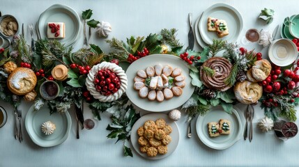 A festive table filled with cookies and biscuits in holiday shapes.