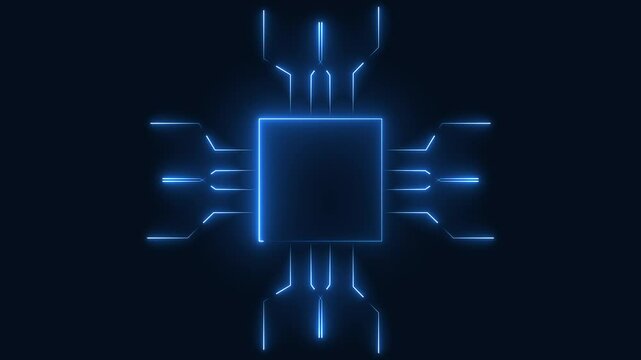 CPU icon isolated with neon line on black background.