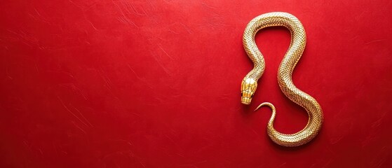 Obraz premium A Golden Snake Figurine Rests On A Textured Red Background. It'S A Stylish, Symbolic Image.