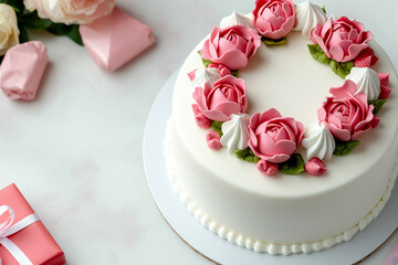 Top view of a Mother's Day celebration cake decorated - Ideal for greeting cards and bakery advertisements