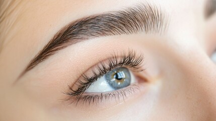Obraz premium Closeup of a woman s beautiful eyes with long lush eyelashes and well groomed eyebrows against a soft blurred background