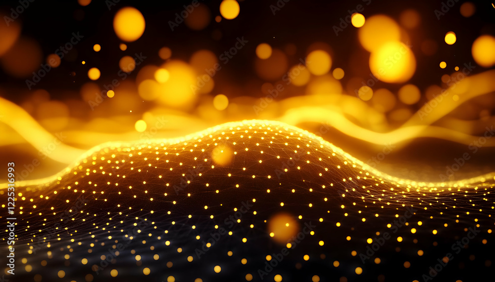 Wall mural dynamic golden wave with glowing particles creating an abstract background, perfect for modern desig