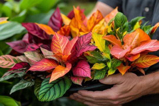A gardener arranging colorful plants in a pattern, showing the creative and applicable use of design in landscaping
