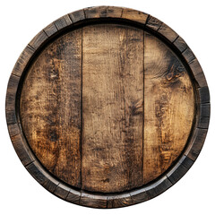 Fototapeta premium Rustic Wooden Barrel Top View Isolated on White or Transparent Background