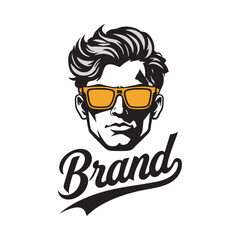 Stylish Illustration of Man with Sunglasses and Brand Text Displayed