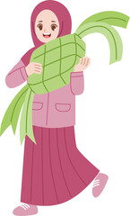 muslim kid holding ketupat celebrating eid