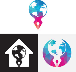 Pen nib and globe logo vector. Education Logo. Institutional and educational vector logo design.