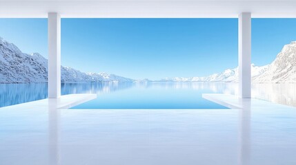 Modern pool overlooking snowy mountains