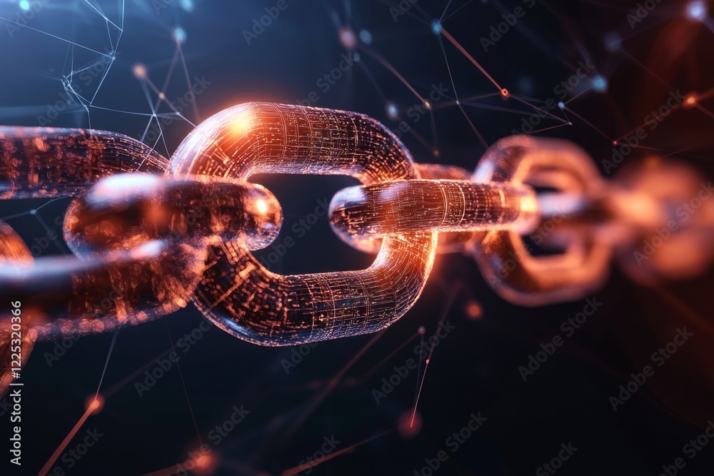 Aufkleber A minimalist depiction of a chain link, with bold, simple shapes and a glowing connection point to represent strong associations