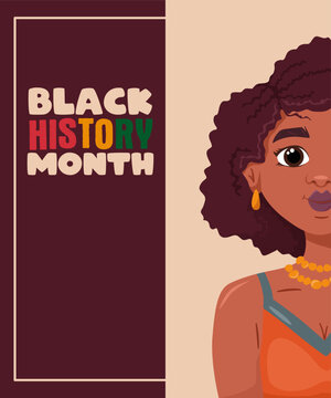 Black history month banner with african american woman. Vector graphic design illustration for banner, card and poster. Freedom concept