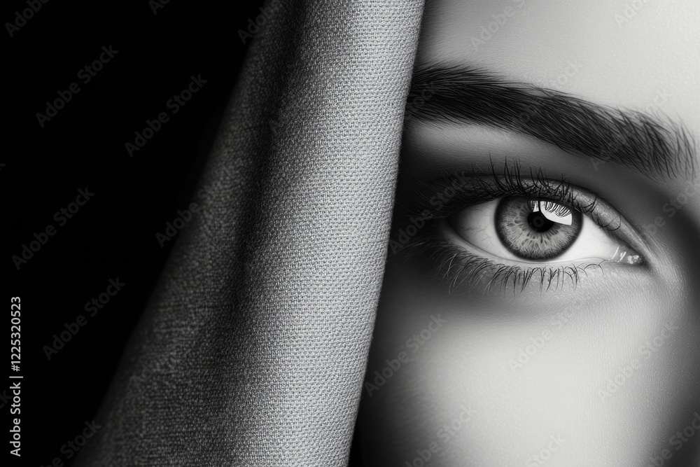 Aufkleber a minimalist depiction of a single eye peering out from behind a curtain, with sharp, clean lines an