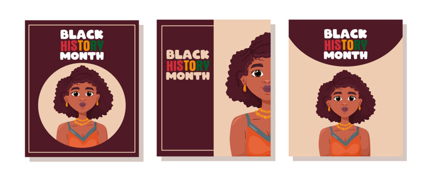 Black history month banner with african american woman. Vector graphic design illustration for banner, card and poster. Freedom concept set