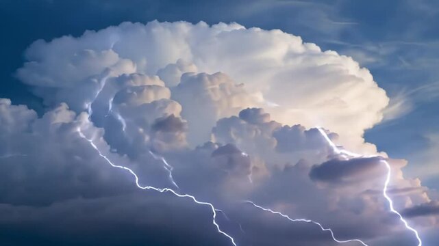 High-speed footage of dark, rolling clouds with sudden, sporadic lightning strikes illuminating the scene