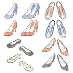 靴の手描き線画イラストセット2