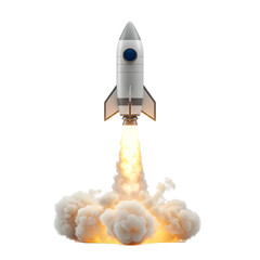 3D shuttle rocket takes off successfully, concept. Spaceship launches, creative idea. Start up. PNG File 
