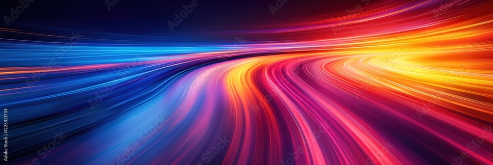 Poster Dynamic colorful light trails flowing in curved motion creating abstract background design