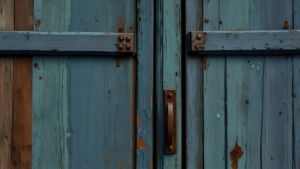 Detail from a old rustic blue door. Generative AI 
