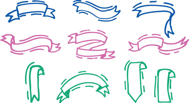 Collection of ribbons and tags in hand drawn