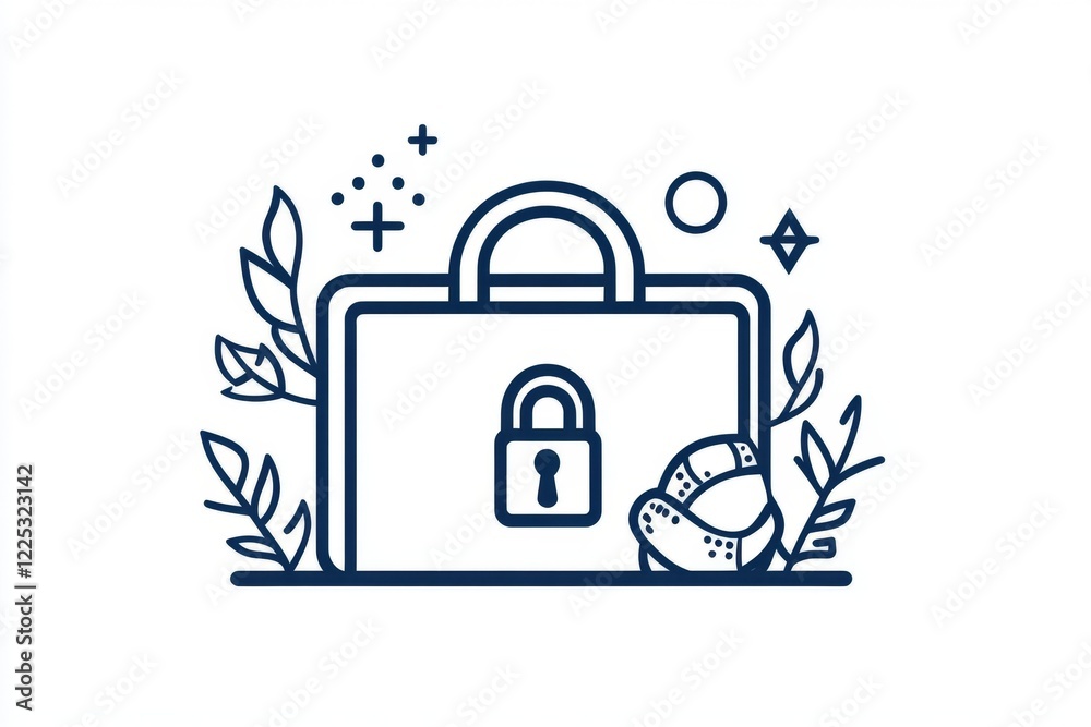 Poster a simple line art representation of a briefcase with a lock symbol on it, indicating confidential in