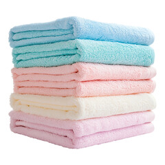 A stack of neatly folded pastel towels isolated on transparent background