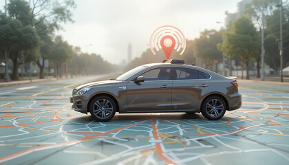 GPS tracking pulsing signal. A vehicle transmitting gps signal. Searching car location, 3d render