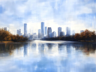 Obraz premium Urban Skyline Reflection Painting