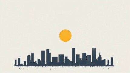 Fototapeta premium Minimalist City Skyline with Rising Sun