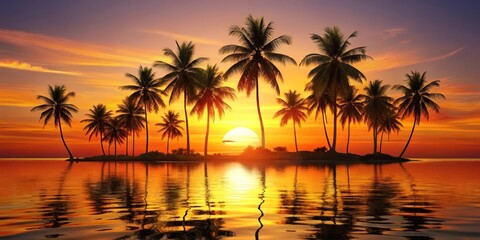 Fototapeta premium Tropical Sunset over Island with Palm Trees