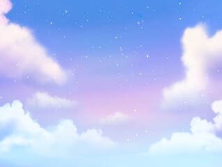 Dreamy Blue Sky With Floating Clouds And Sparkling Stars