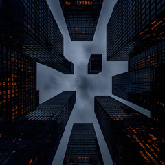 Night Cityscape Skyscrapers Illustration