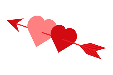 Two intertwined hearts pierced by a red, burgundy arrow, symbolizing love and romance. Minimal vector illustration perfect for Valentine’s Day, weddings, and romantic designs. Transparent PNG 