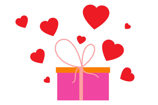 Romantic Valentine’s gift box with floating red hearts, perfect for love, celebrations, weddings, engagements, and anniversaries. Cute, festive PNG vector illustration. Perfect for card, banner, post