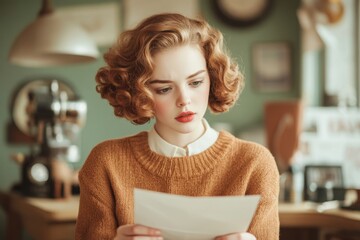 A vintage-style poster of a person reading a letter with a concerned expression, muted sepia tones and bold retro typography adding a nostalgic touch to the scene