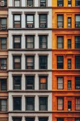 Fototapeta premium Distinctive architectural contrast of a building facade showcasing white and orange sections in an urban setting during daylight