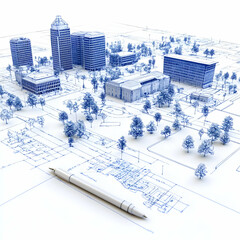 Blueprint Cityscape 3D Illustration