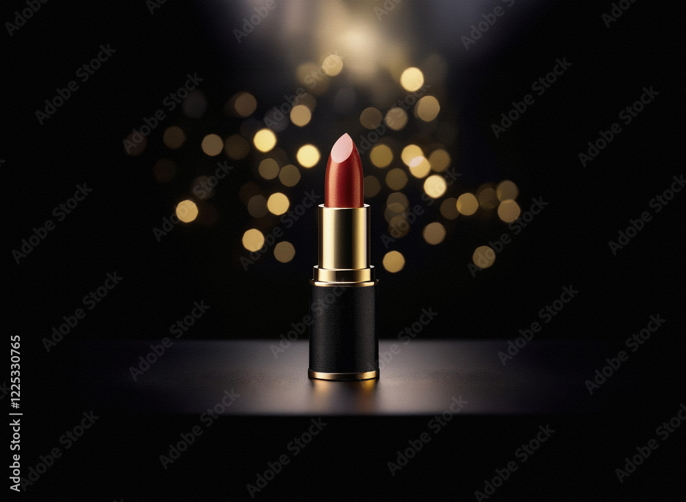 Aufkleber a single tube of dark red lipstick stands on a sleek black surface, subtly illuminated against a bac
