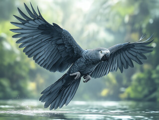 African Grey Parrot Taking Flight