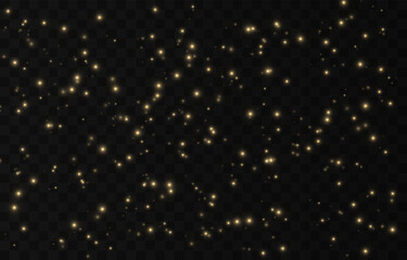 Dust golden sparks and gold stars shine with special light. Vector sparkles on a transparent background. Christmas abstract pattern. Sparkling magical dust particles.	