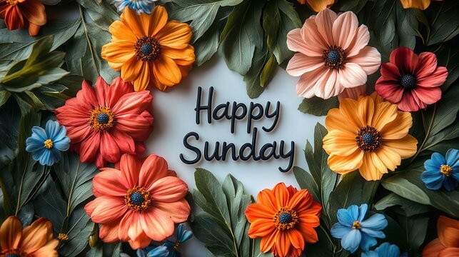 "Happy Sunday" Floral Arrangement with Colorful Paper Flowers