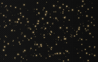 Obraz premium Dust golden sparks and gold stars shine with special light. Vector sparkles on a transparent background. Christmas abstract pattern. Sparkling magical dust particles. 