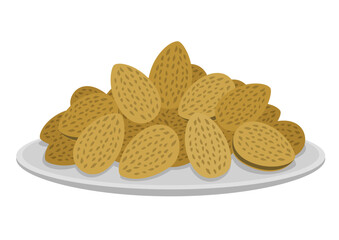 白い皿に盛られた殻付きのアーモンドのイラスト
