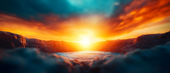 Fototapeta premium A breathtaking sunset over a serene landscape, showcasing vibrant colors and stunning natural beauty.